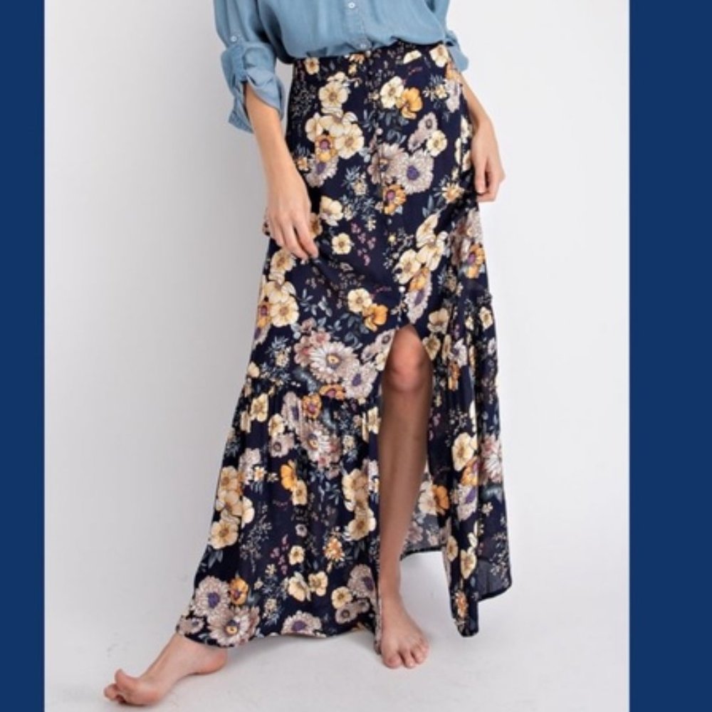 70's Inspired Beautiful  EASEL Boho/peasant Floral Maxi Skirt NWT